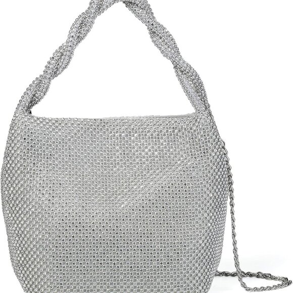 Sparkly Silver Rhinestone Clutch with Chain Evening Bag for Women - Picture 1 of 7
